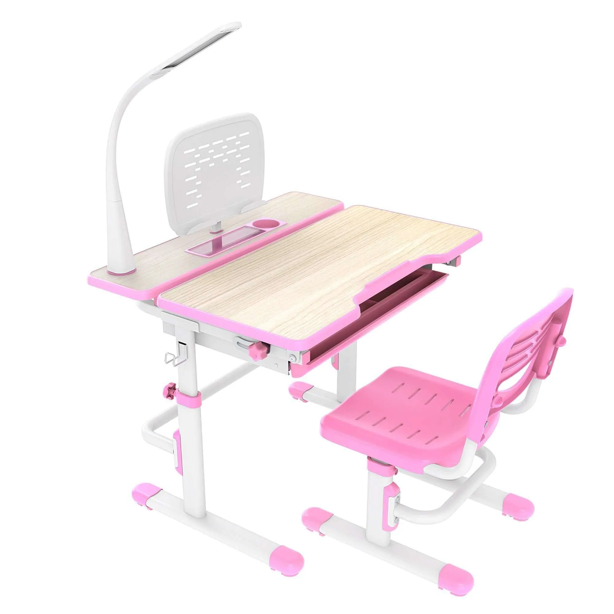 VIVO Deluxe Pink Height-Adjustable Children's Desk & Chair, Kids' Interactive Station w/ LED Lamp Extra Legroom, DESK-V402P