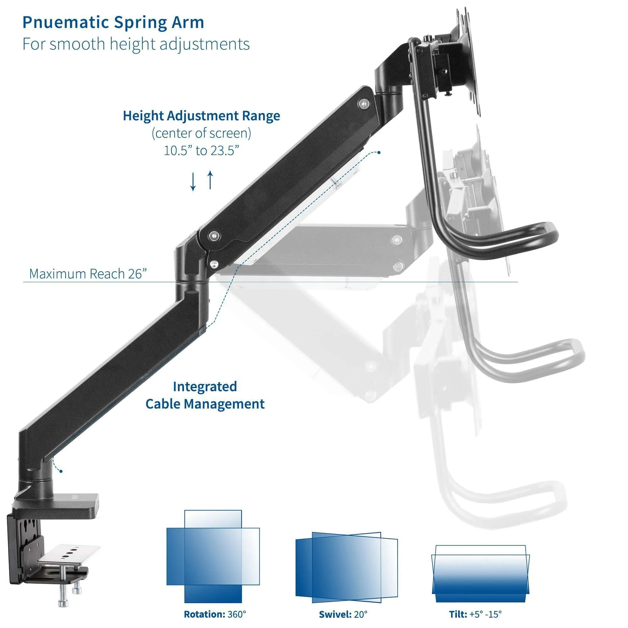 VIVO Pneumatic Arm Triple Monitor Desk Mount with Pull Handle, STAND-V101G3