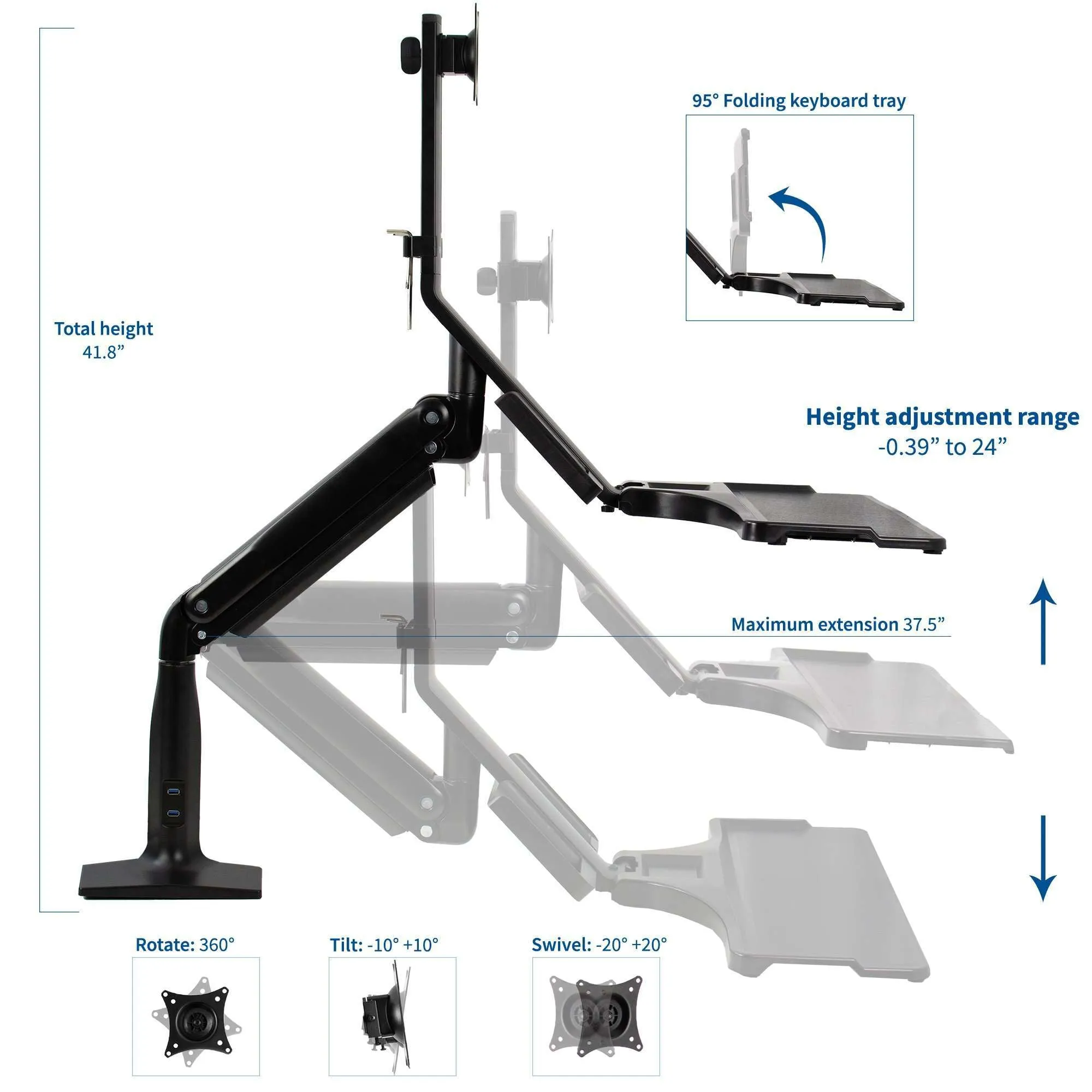 VIVO Sit-to-Stand Single Monitor Desk Mount Workstation, STAND-SIT1DD