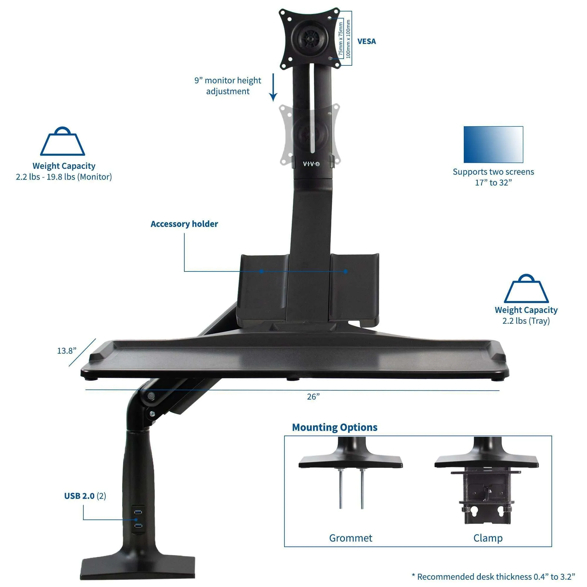 VIVO Sit-to-Stand Single Monitor Desk Mount Workstation, STAND-SIT1DD