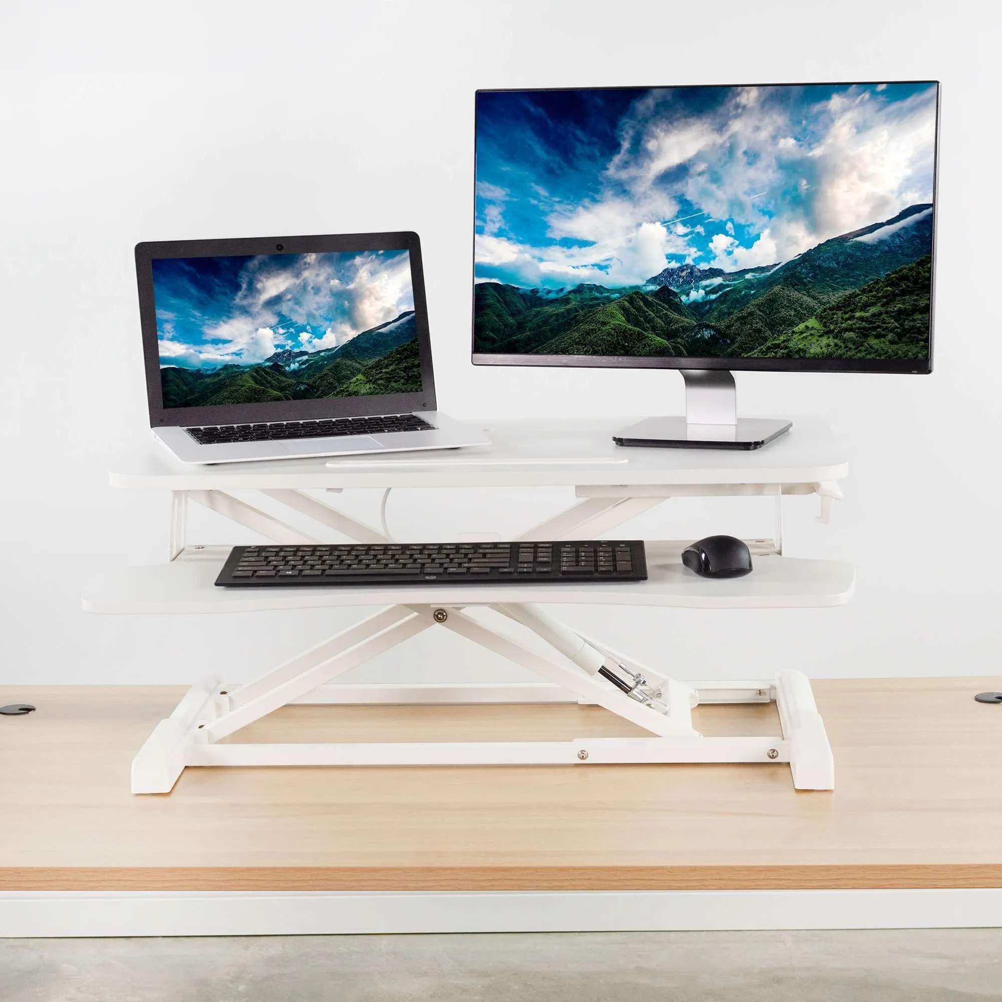 VIVO White 32" Height Adjustable Standing Desk Monitor Riser, DESK-V000KW