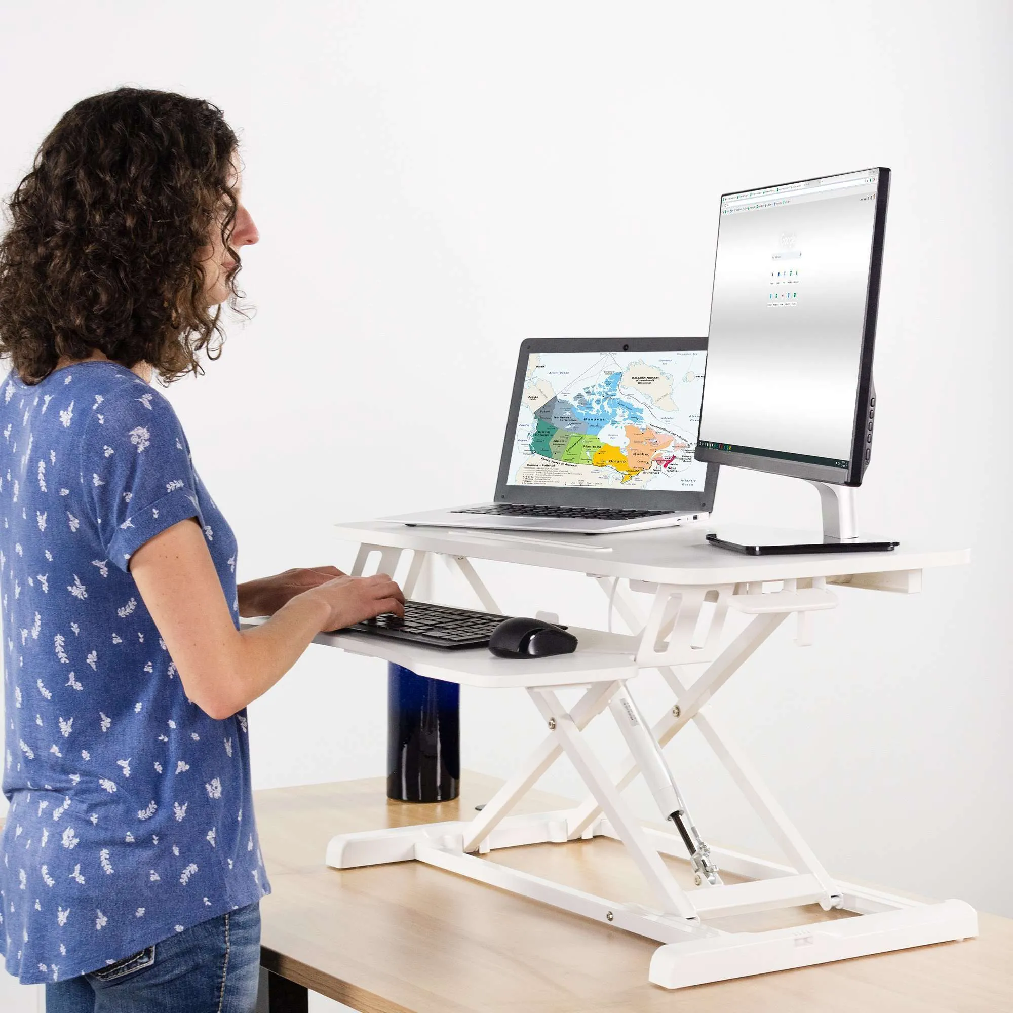 VIVO White 32" Height Adjustable Standing Desk Monitor Riser, DESK-V000KW