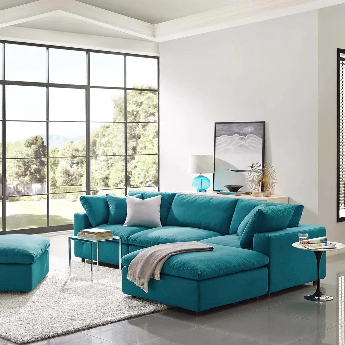 Wooden Twist Modernize Relleno L-Shape 4 Piece Sectional Sofa Set