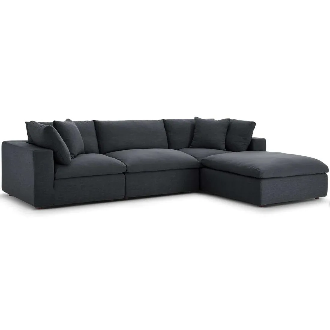 Wooden Twist Modernize Relleno L-Shape 4 Piece Sectional Sofa Set