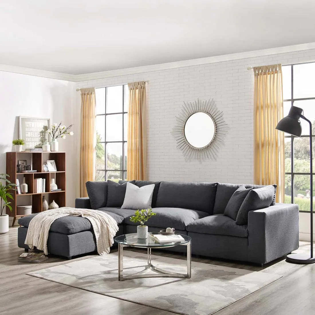 Wooden Twist Modernize Relleno L-Shape 4 Piece Sectional Sofa Set